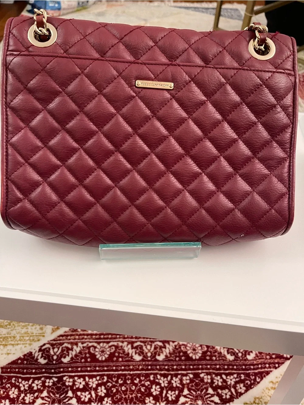 Rebecca Minkoff Quilted Shoulder Bag in Wine Red with Gold Chain